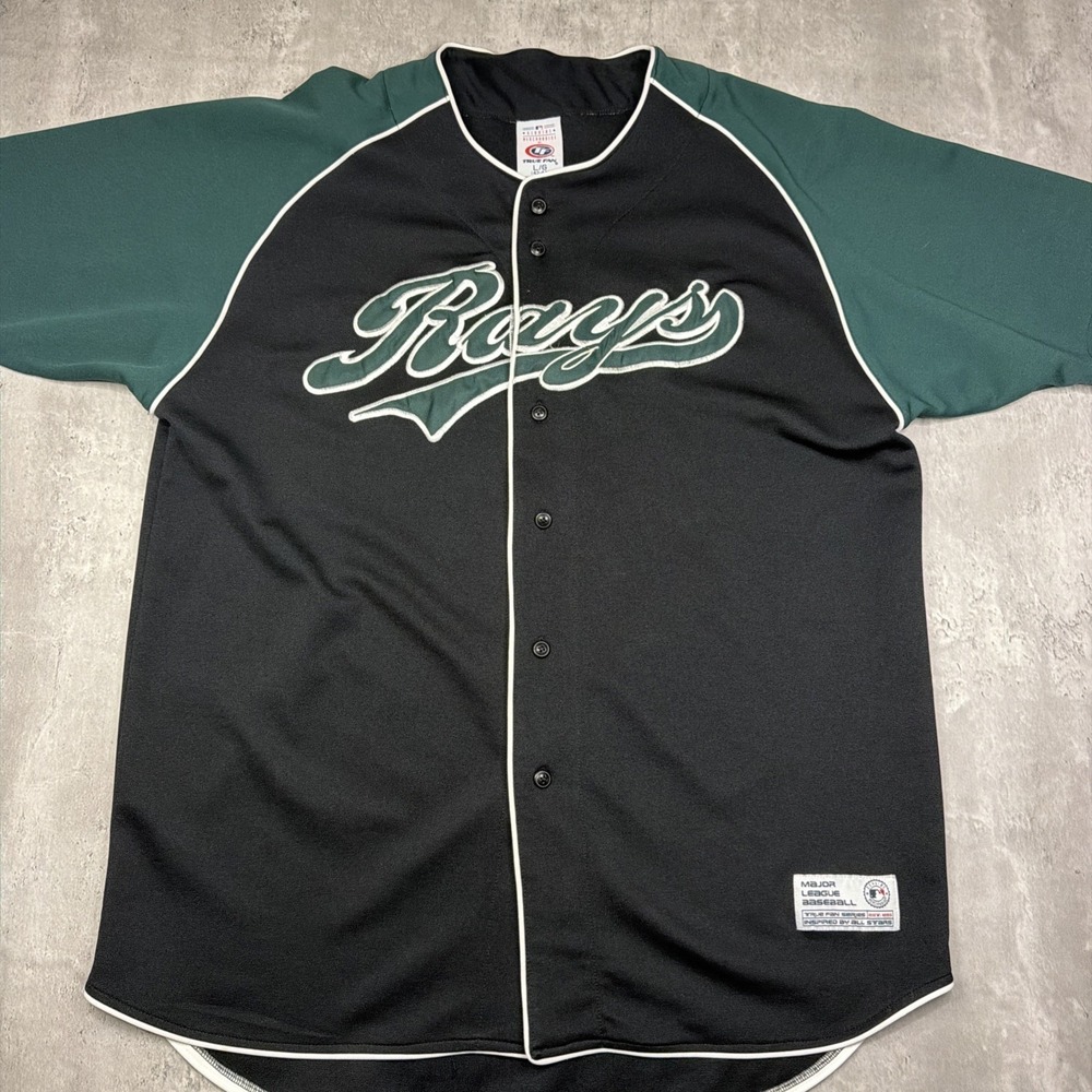 Vintage Tampa Bay Rays Baseball Jersey Size L True Fan MLB Devil Rays Script